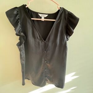 Nine West Black Ruffle Sleeve Button-Front Blouse